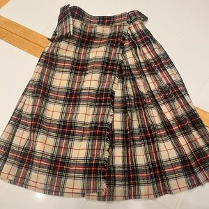 Vintage Wool Plaid Fall Pleated Skirt